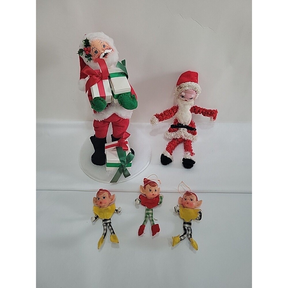 VTG Christmas Lot Annalee Santa 1993 Pixie Elves Chenille Ornament Mid Century
